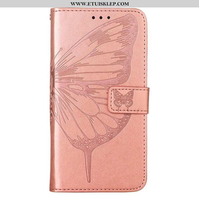 Etui Folio do iPhone 14 Pro Max z Łańcuch Barokowy Motyl Z Paskami